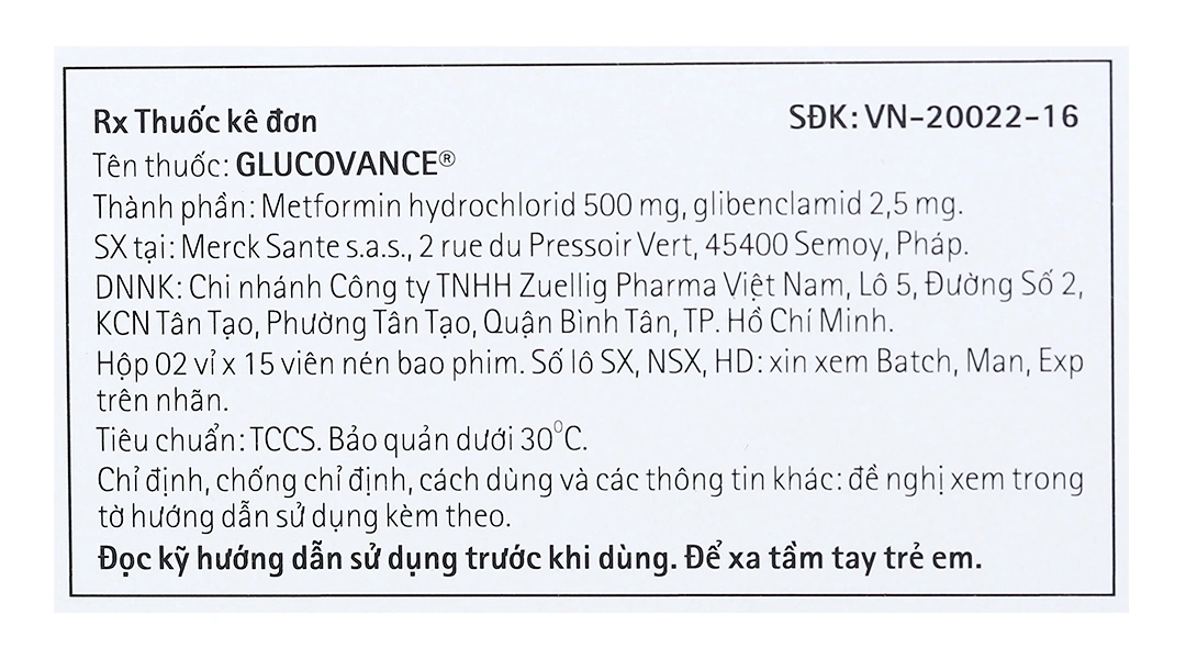 Glucovance 500mg/2.5mg trị đái tháo đường tuýp 2 (2 vỉ x 15 viên) - 5