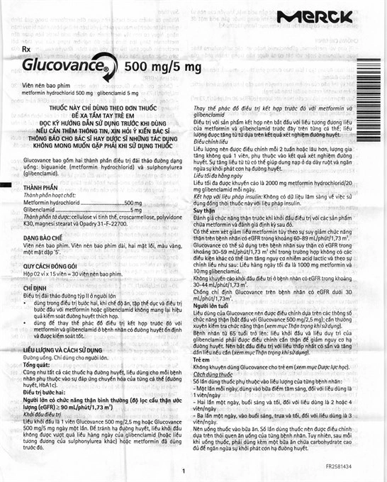 Glucovance 500mg/5mg trị đái tháo đường tuýp 2 (2 vỉ x 15 viên) - 3