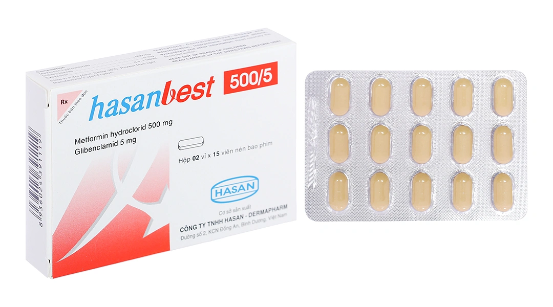 Hasanbest 500/5 trị đái tháo đường tuýp 2 (2 vỉ x 15 viên) - 