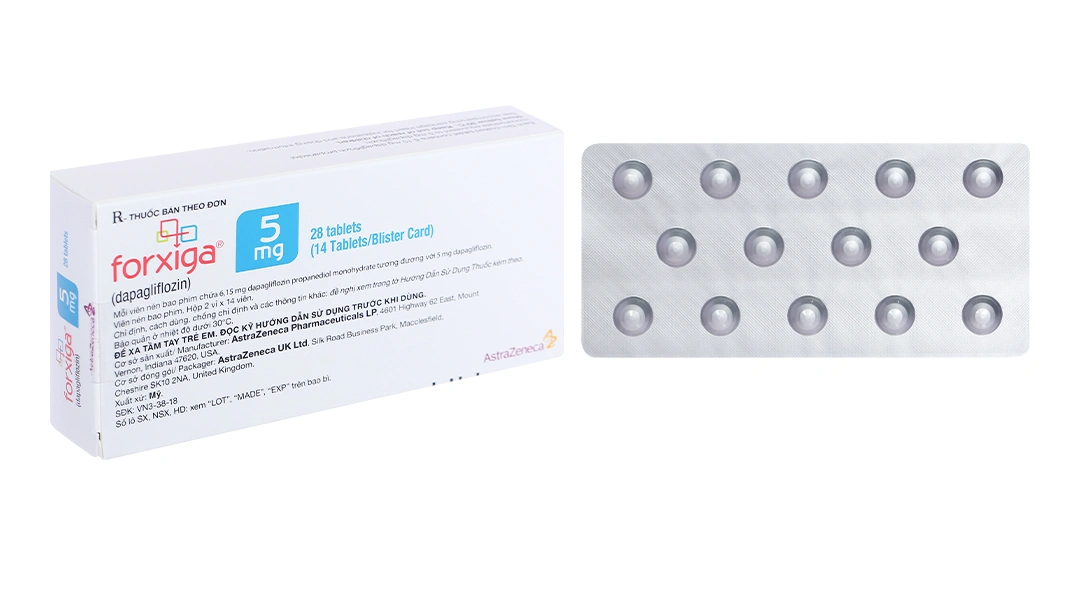 Forxiga 5mg trị đái tháo đường tuýp 2, suy tim và bệnh thận mạn tính (2 vỉ x 14 viên) - 