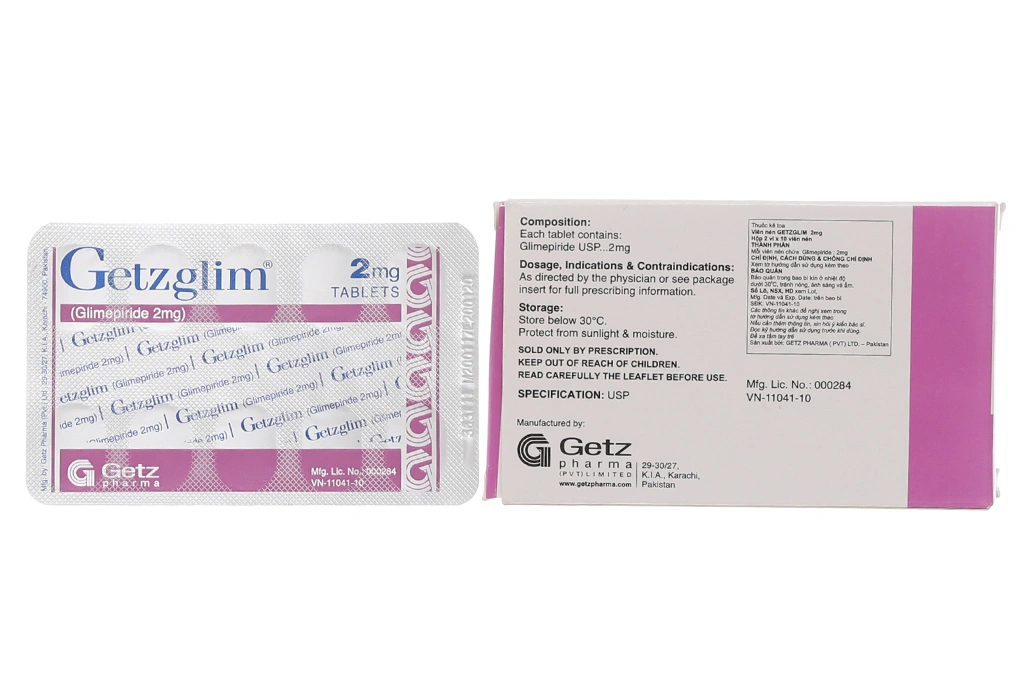Getzglim 2mg trị đái tháo đường tuýp 2 (2 vỉ x 10 viên) - 1