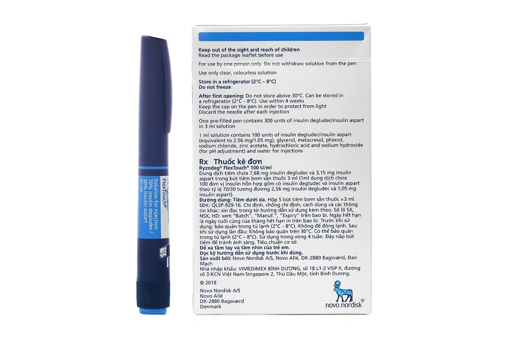 Bút tiêm Ryzodeg FlexTouch 100U/ml trị đái tháo đường (5 cây x 3ml) - 2