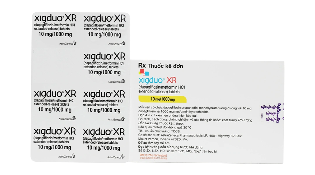 Xigduo XR 10mg/1000mg trị đái tháo đường tuýp 2 (4 vỉ x 7 viên) - 1