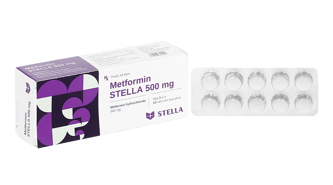 Metformin Stella 500mg trị đái tháo đường (3 vỉ x 10 viên) - 