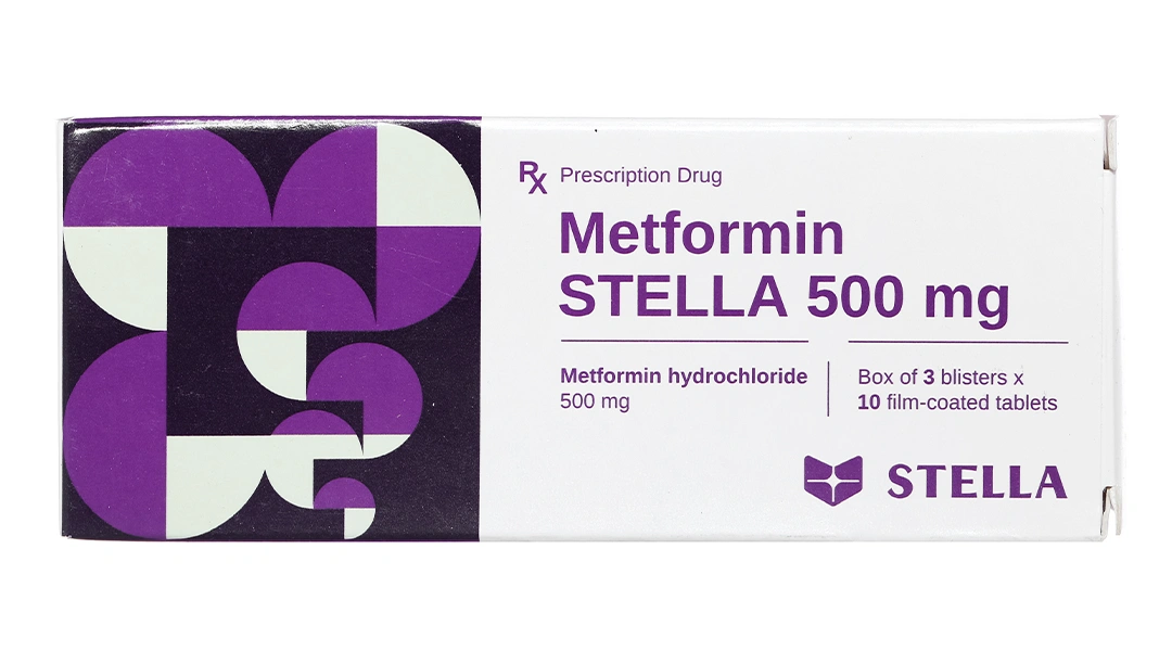 Metformin Stella 500mg trị đái tháo đường (3 vỉ x 10 viên) - 1