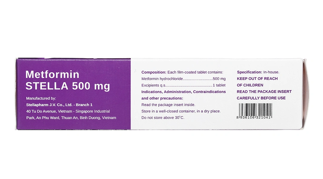 Metformin Stella 500mg trị đái tháo đường (3 vỉ x 10 viên) - 3