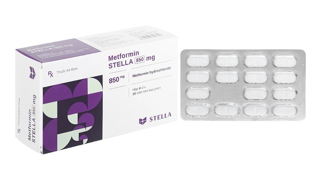 Metformin Stella 850mg trị đái tháo đường (4 vỉ x 15 viên) - 