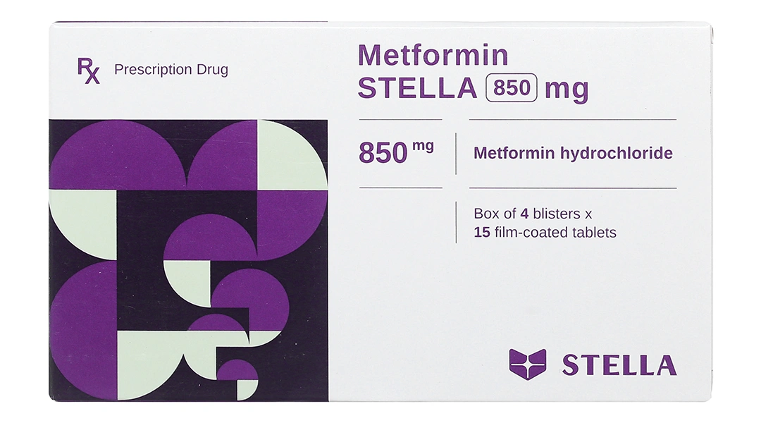 Metformin Stella 850mg trị đái tháo đường (4 vỉ x 15 viên) - 1
