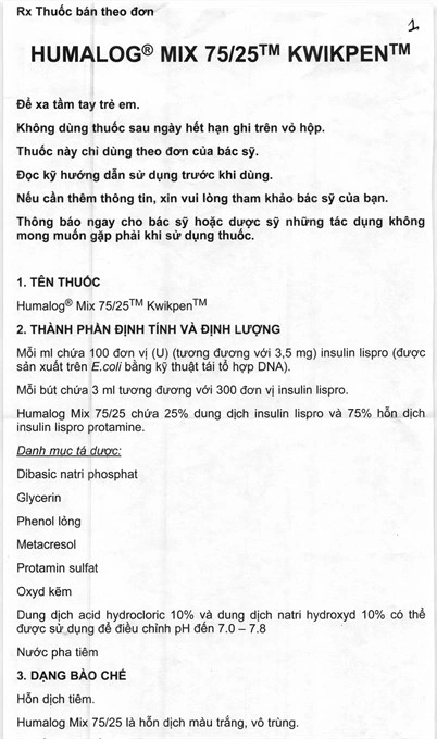 Bút tiêm Humalog Mix 75/25 KwikPen 100IU/ml trị đái tháo đường (5 cây x 3ml) - 19