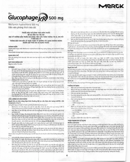 Glucophage XR 500mg trị đái tháo đường tuýp 2 (4 vỉ x 15 viên) - 5
