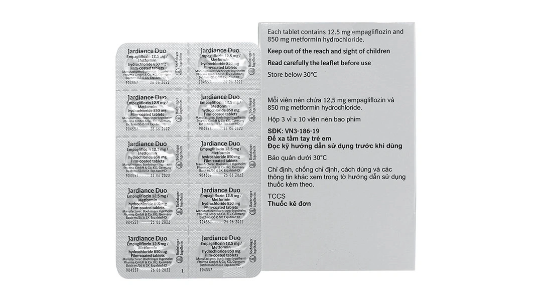 Jardiance Duo 12.5mg/850mg trị đái tháo đường (3 vỉ x 10 viên) - 1