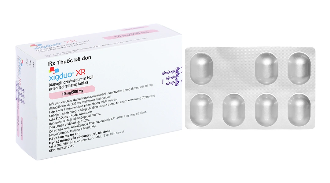 Xigduo XR 10mg/500mg trị đái tháo đường tuýp 2 (4 vỉ x 7 viên) - 