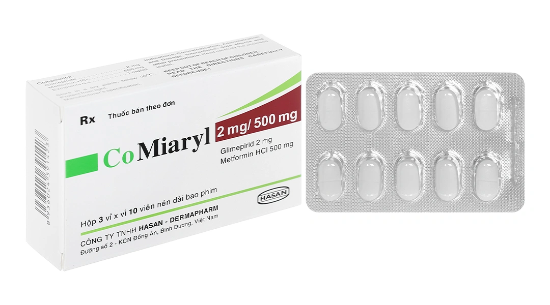 CoMiaryl 2mg/500mg trị đái tháo đường (3 vỉ x 10 viên) - 
