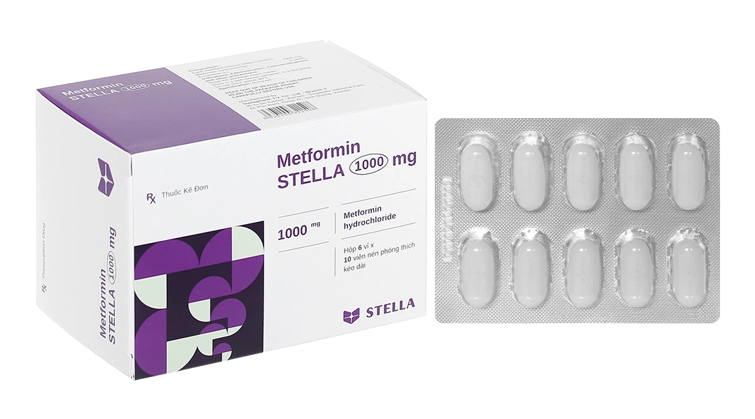 Metformin Stella 1000mg trị đái tháo đường tuýp 2 (6 vỉ x 10 viên) - 