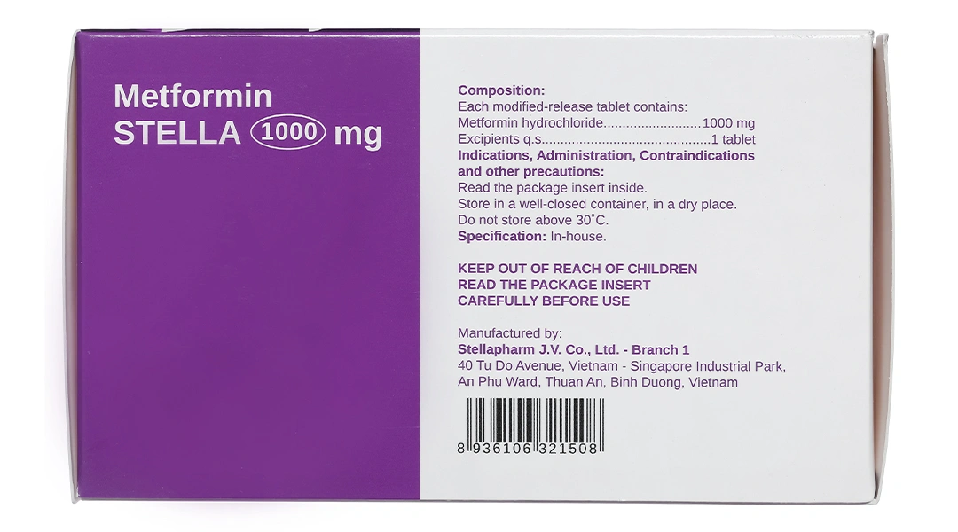 Metformin Stella 1000mg trị đái tháo đường tuýp 2 (6 vỉ x 10 viên) - 3