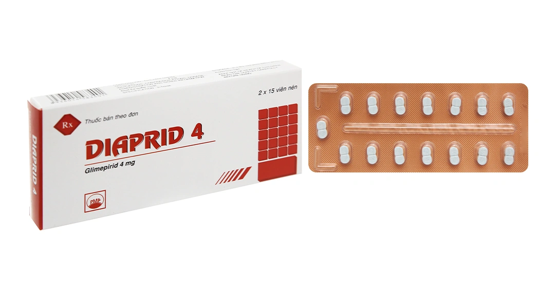 Diaprid 4 trị đái tháo đường tuýp 2 không phụ thuộc insulin (2 vỉ x 15 viên) - 