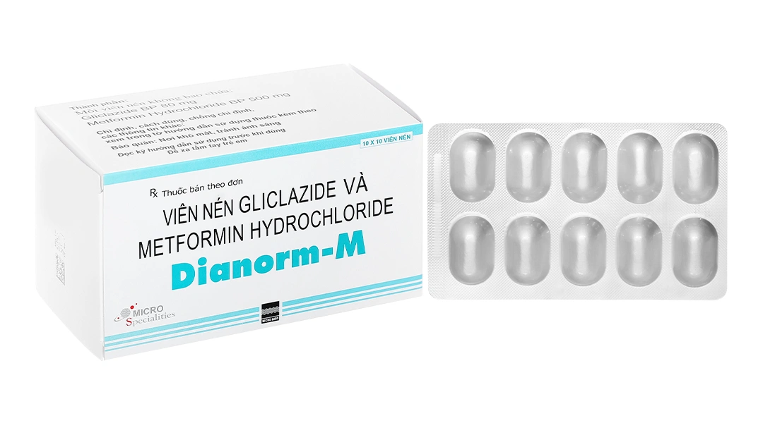 Dianorm-M 80mg/500mg trị đái tháo đường (10 vỉ x 10 viên) - 