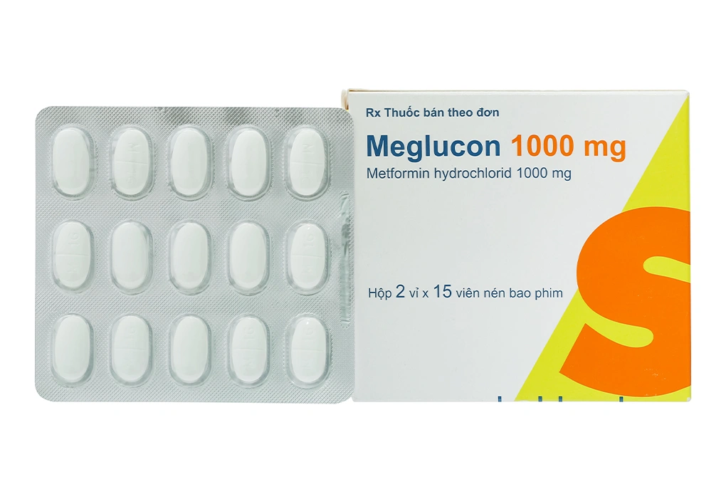 Meglucon 1000mg trị đái tháo đường tuýp 2 (2 vỉ x 15 viên) - 