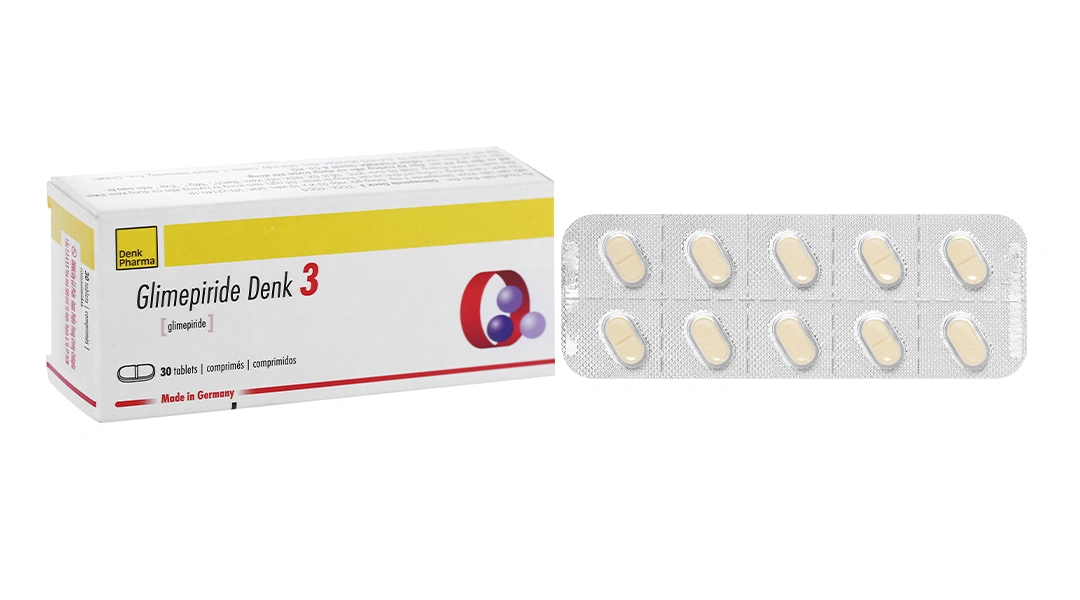 Glimepiride Denk 3 trị đái tháo đường tuýp 2 (3 vỉ x 10 viên) - 