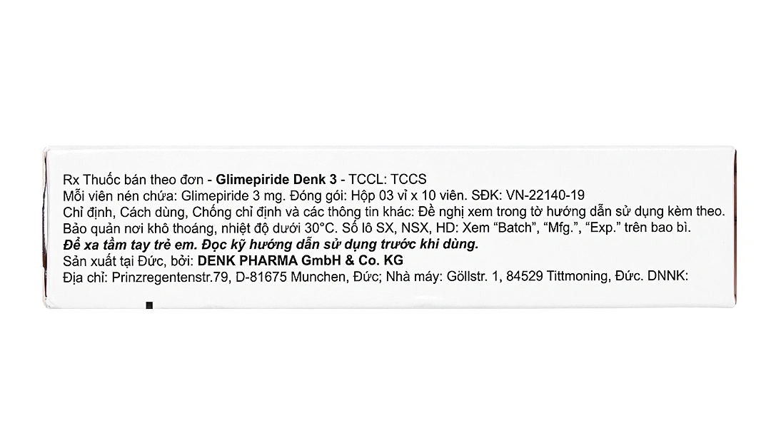 Glimepiride Denk 3 trị đái tháo đường tuýp 2 (3 vỉ x 10 viên) - 3