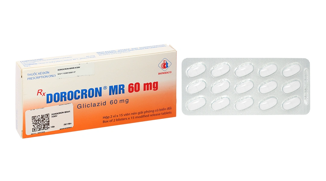 Dorocron MR 60mg trị đái tháo đường tuýp 2 không phụ thuộc insulin (2 vỉ x 15 viên) - 