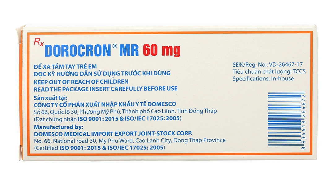 Dorocron MR 60mg trị đái tháo đường tuýp 2 không phụ thuộc insulin (2 vỉ x 15 viên) - 1