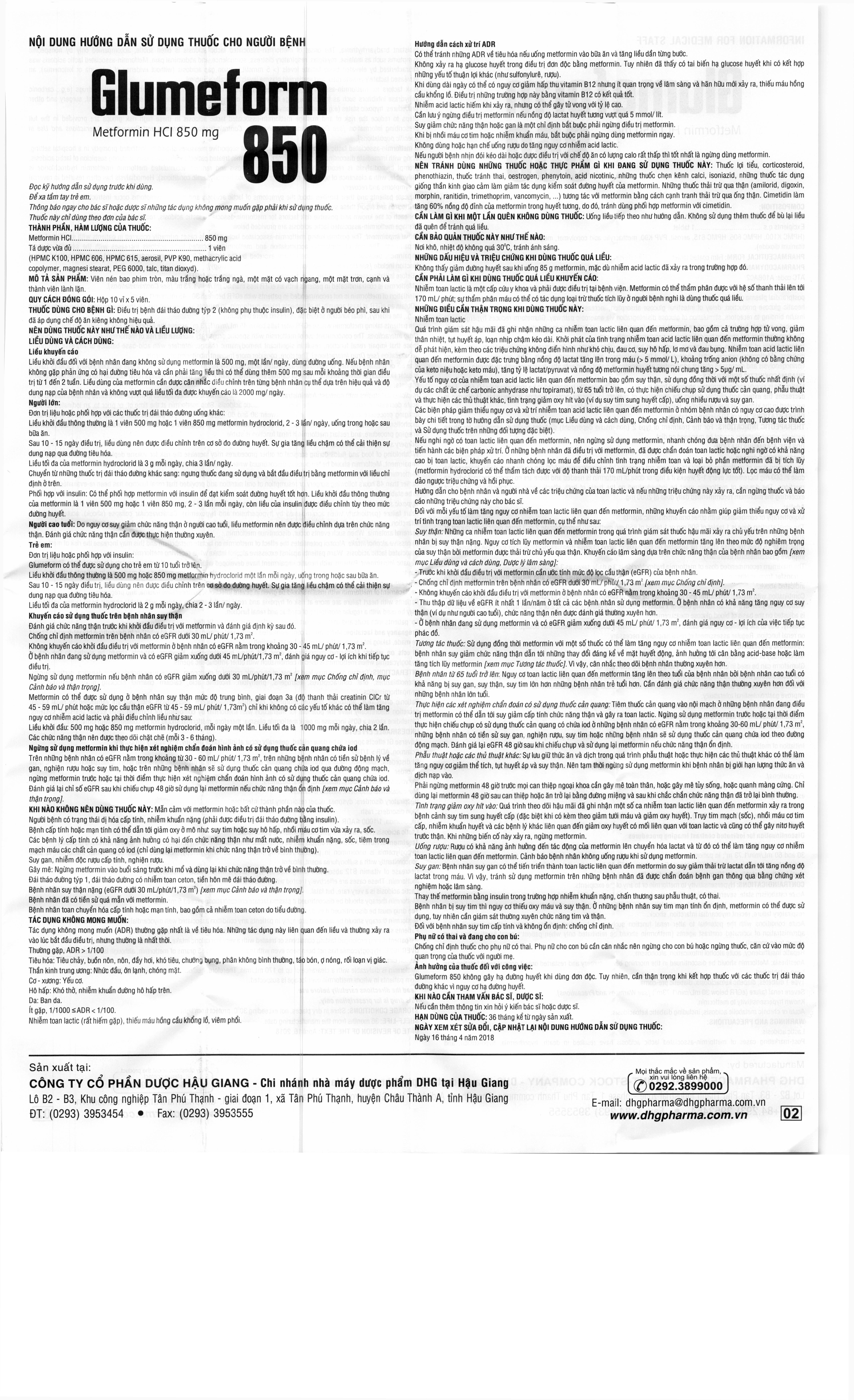 Glumeform 850 trị đái tháo đường tuýp 2 không phụ thuộc insulin (10 vỉ x 5 viên) - 3