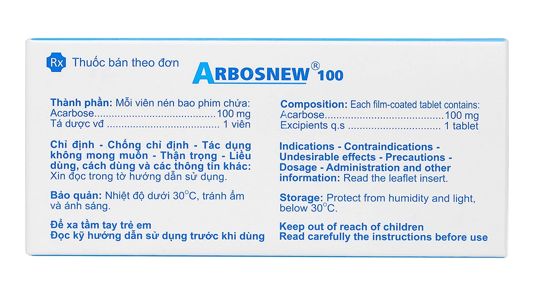 Arbosnew 100mg điều trị tiểu đường tuýp 2 (3 vỉ x 10 viên) - 1