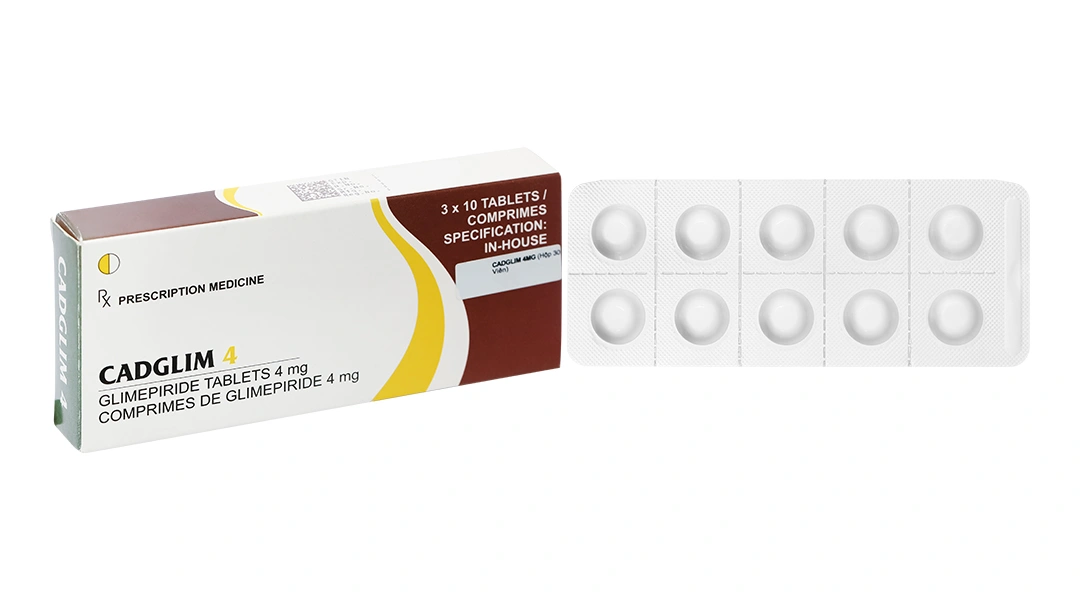 Cadglim 4 trị đái tháo đường tuýp 2 không phụ thuộc insulin (3 vỉ x 10 viên) - 