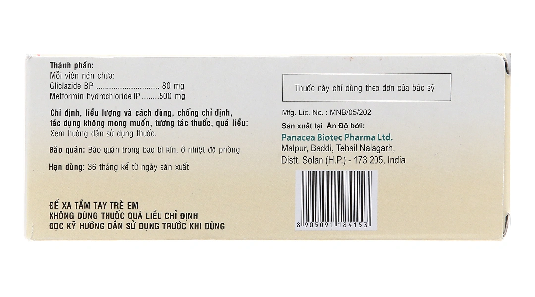 Glizym-M 80mg/500mg trị tiểu đường tuýp 2 không phụ thuộc insulin (20 vỉ x 10 viên) - 2