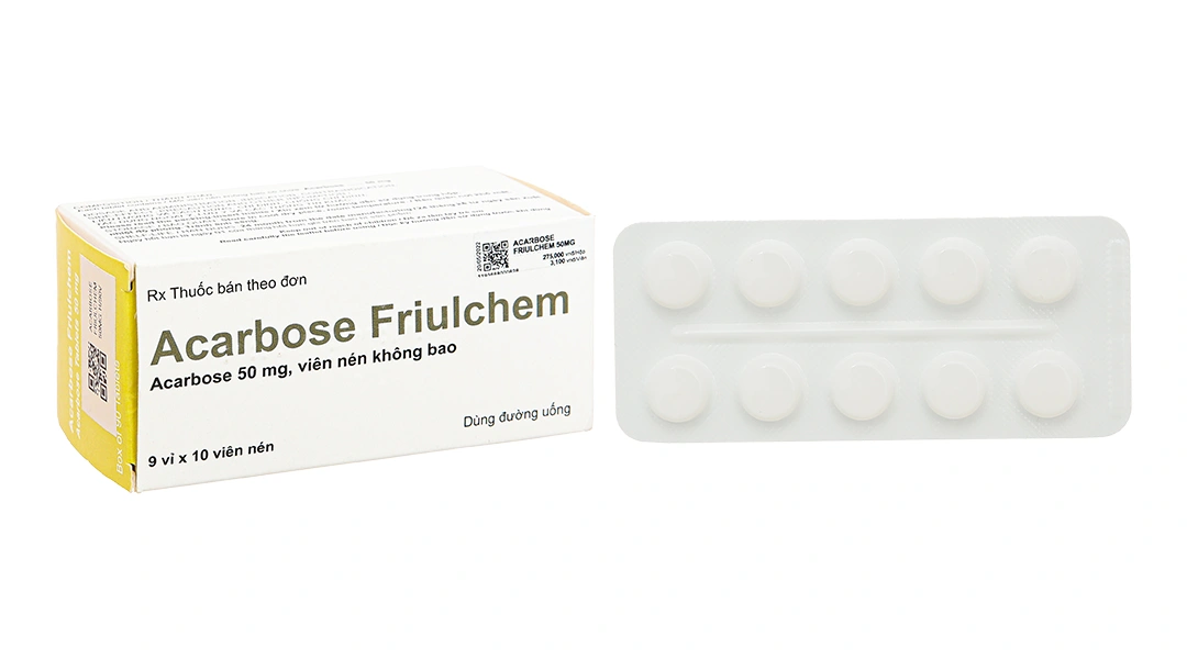 Acarbose Friulchem 50mg trị đái tháo đường tuýp 2 (9 vỉ x 10 viên) - 