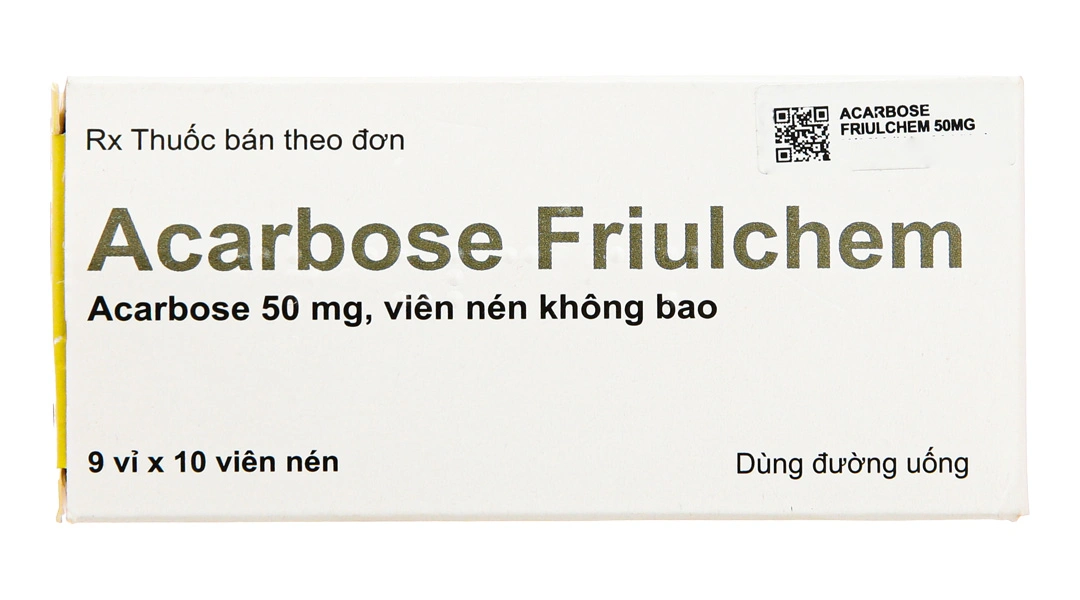 Acarbose Friulchem 50mg trị đái tháo đường tuýp 2 (9 vỉ x 10 viên) - 1