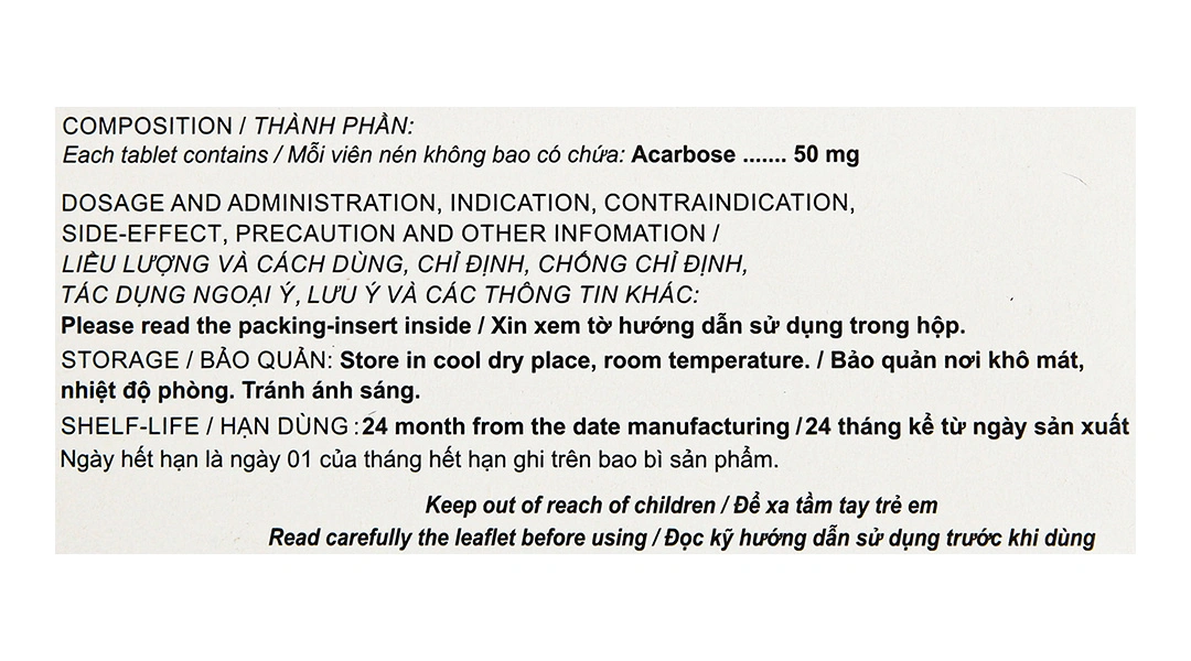 Acarbose Friulchem 50mg trị đái tháo đường tuýp 2 (9 vỉ x 10 viên) - 3