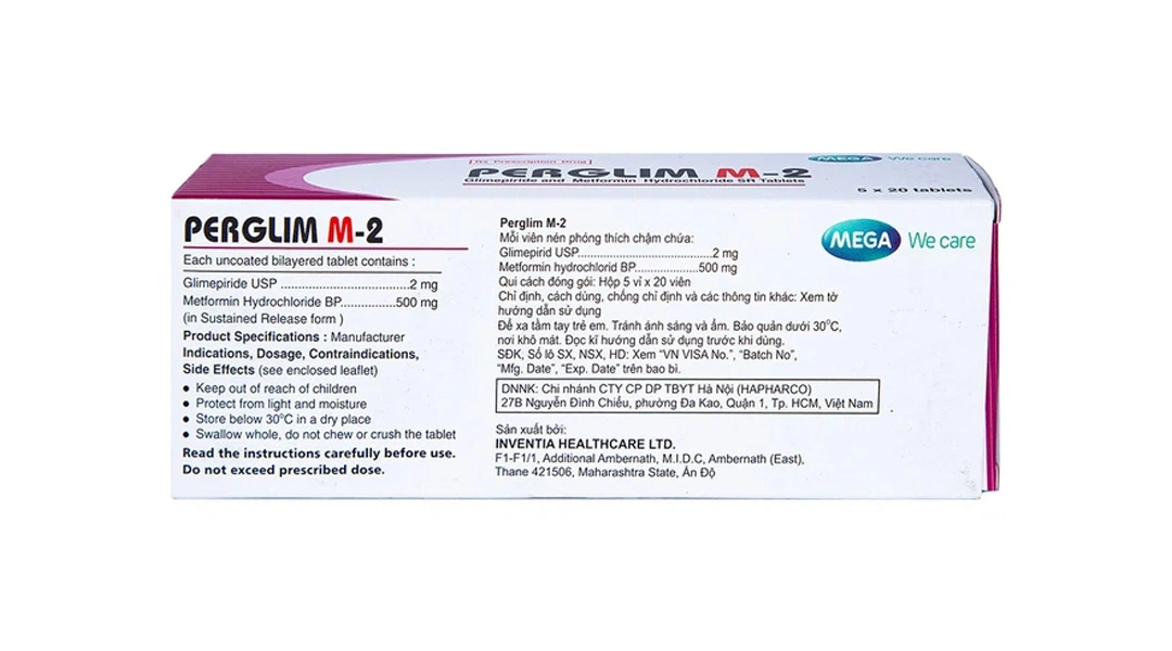 Perglim M-2 trị tiểu đường type 2 (5 vỉ x 20 viên) - 2