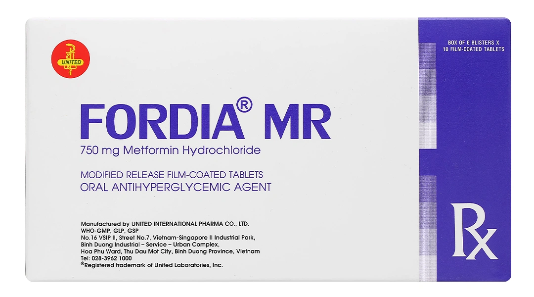 Fordia MR 750mg điều trị tiểu đường type 2 đơn độc hoặc kết hợp (6 vỉ x 10 viên) - 1