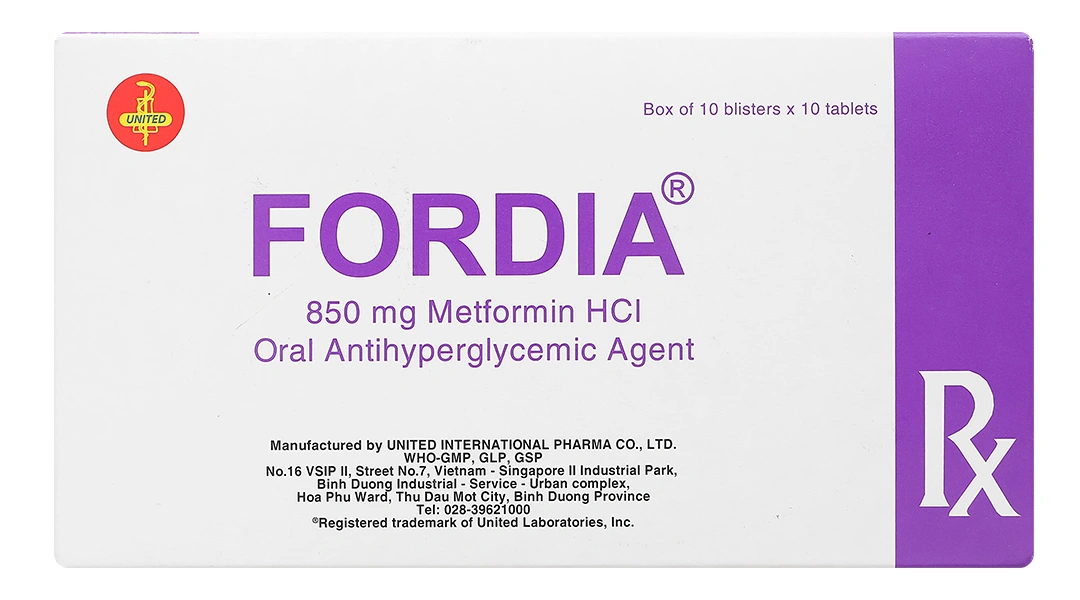 Fordia 850mg trị đái tháo đường type 2 kết hợp ăn kiêng và thể thao (10 vỉ x 10 viên) - 1