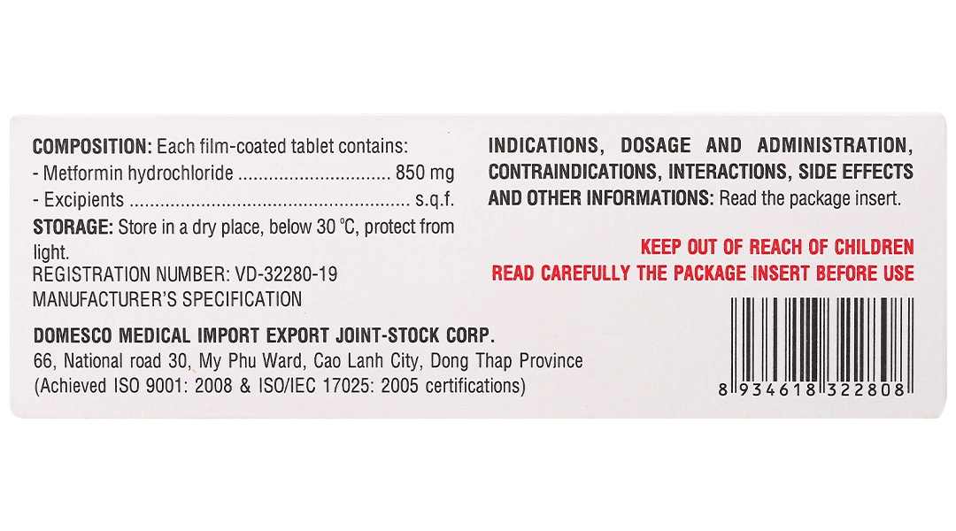 Glucofine 850mg điều trị đái tháo đường tuýp 2 (4 vỉ x 5 viên) - 2