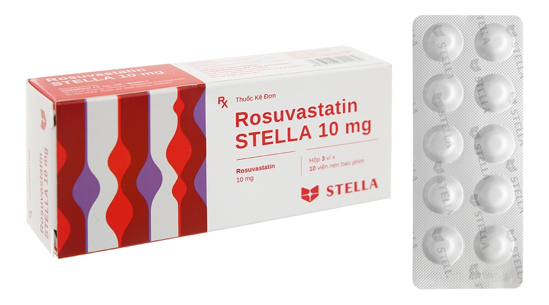 Rosuvastatin Stella 10mg trị rối loạn mỡ máu (3 vỉ x 10 viên) - 