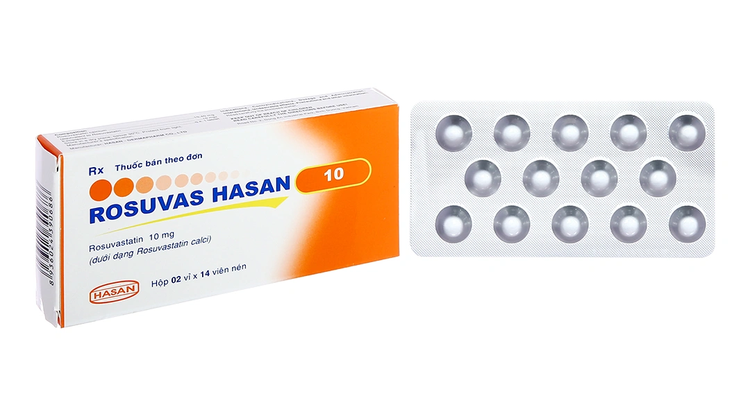 Rosuvas Hasan 10 trị rối loạn mỡ máu (2 vỉ x 14 viên) - 