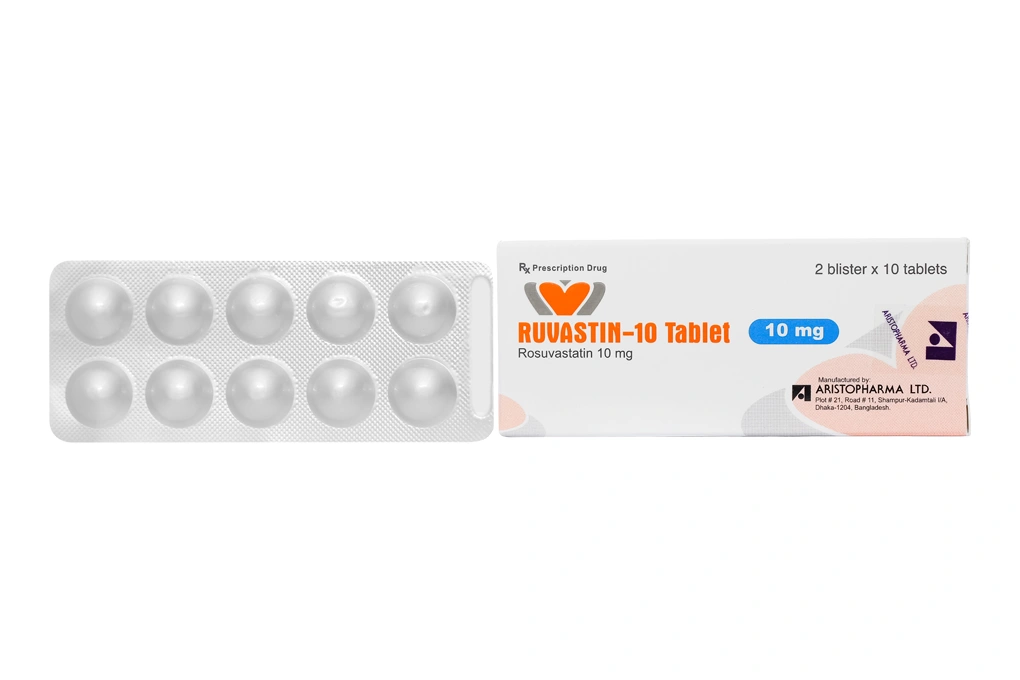 Ruvastin-10 Tablet trị rối loạn mỡ máu (2 vỉ x 10 viên) - 