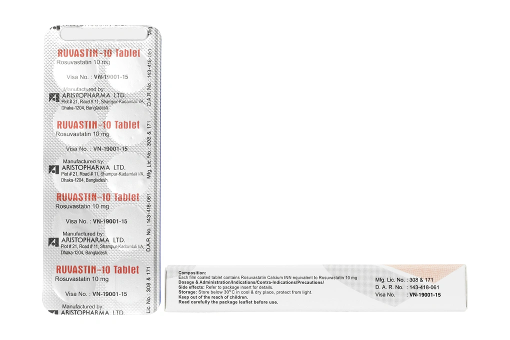 Ruvastin-10 Tablet trị rối loạn mỡ máu (2 vỉ x 10 viên) - 1