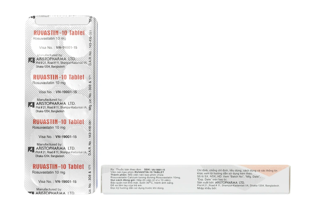 Ruvastin-10 Tablet trị rối loạn mỡ máu (2 vỉ x 10 viên) - 2