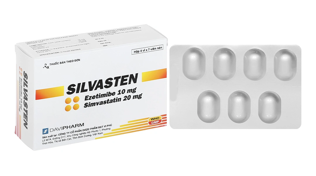 Silvasten 20/10mg trị rối loạn mỡ máu (4 vỉ x 7 viên) - 