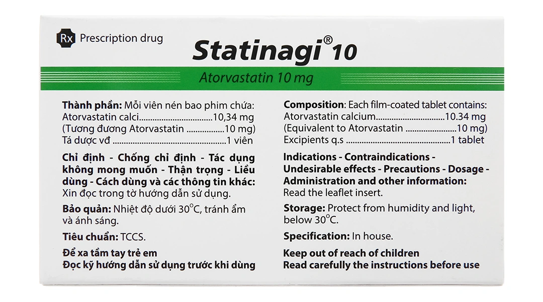 Statinagi 10 trị rối loạn mỡ máu (3 vỉ x 10 viên) - 1