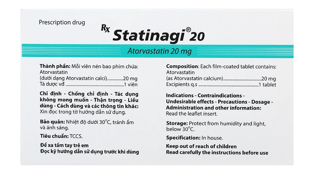 Statinagi 20 trị rối loạn mỡ máu (3 vỉ x 10 viên) - 2