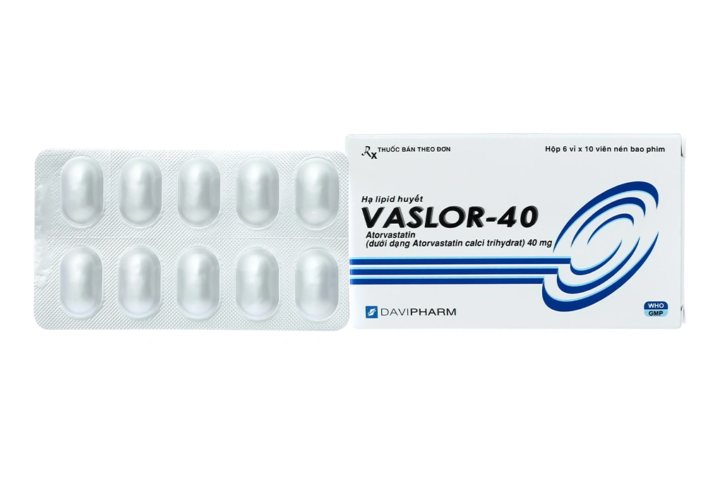 Vaslor-40 trị rối loạn mỡ máu (6 vỉ x 10 viên) - 