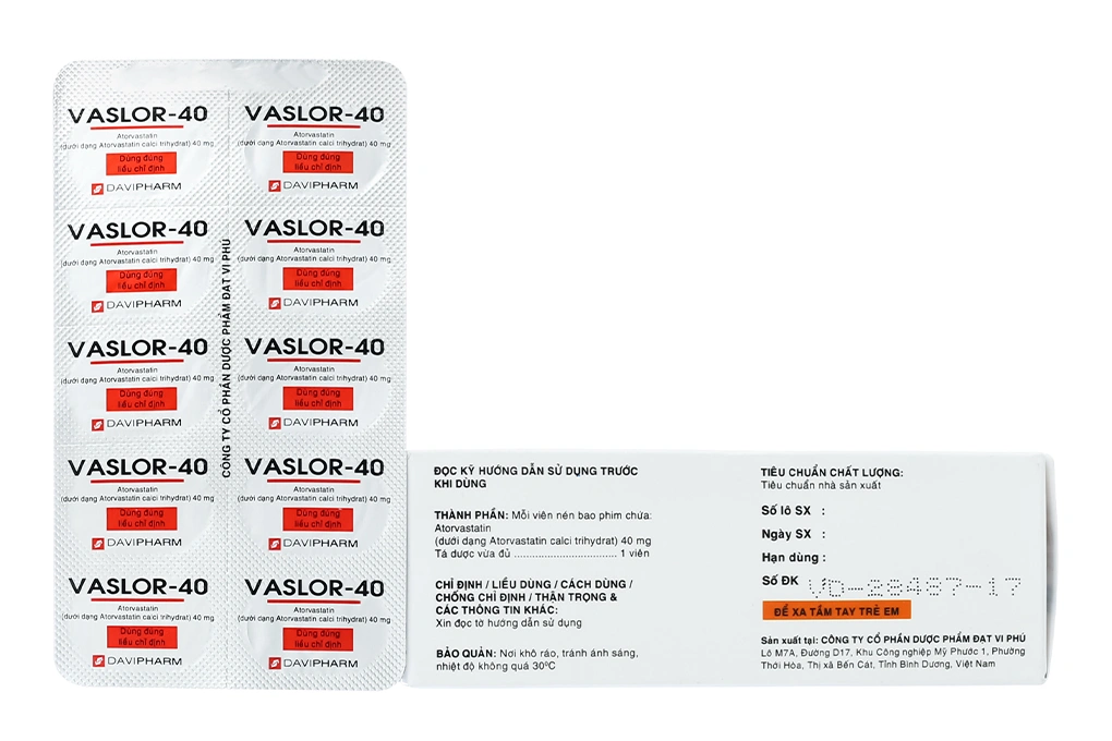 Vaslor-40 trị rối loạn mỡ máu (6 vỉ x 10 viên) - 1