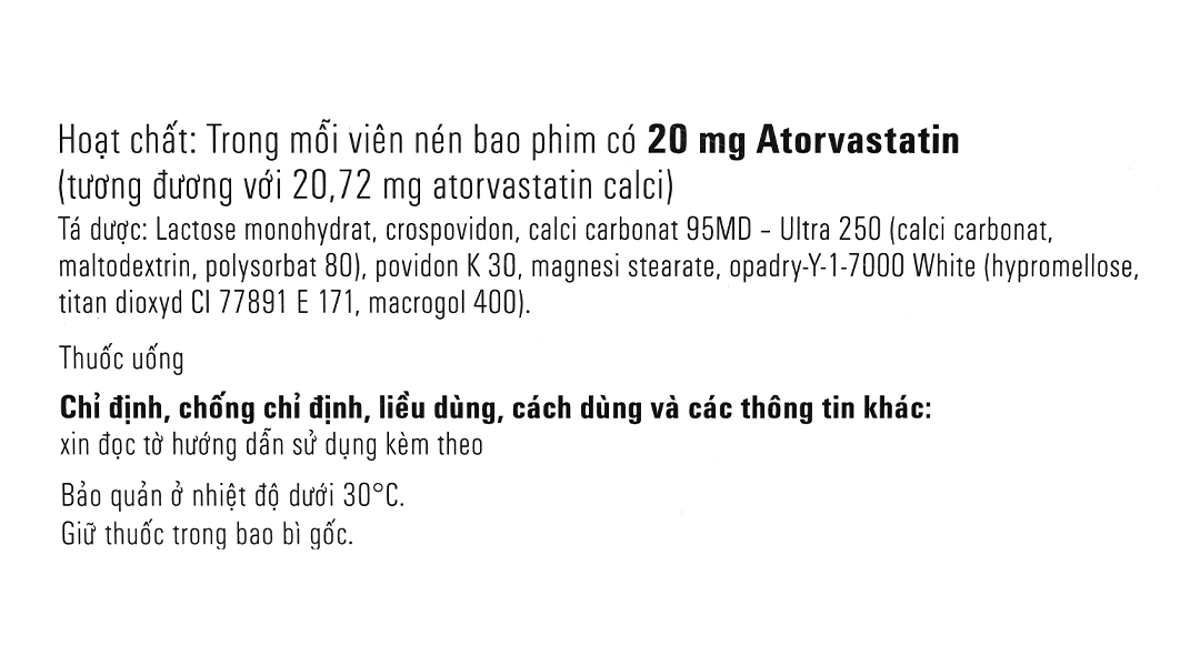Torvazin 20mg trị rối loạn lipid máu (3 vỉ x 10 viên) - 7