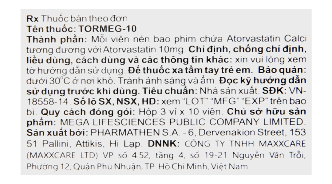 Tormeg-10 trị rối loạn mỡ máu (3 vỉ x 10 viên) - 5