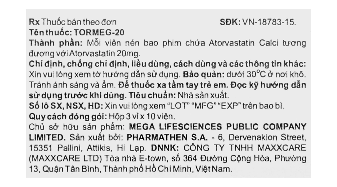 Tormeg-20 ngừa bệnh tim mạch (3 vỉ x 10 viên) - 4